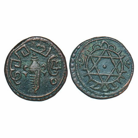 Travancore, Copper ½ Chukram, 4.97g, Rama Varma VI (ME 1062-1101 / 1885-1924 AD), Obv: Con