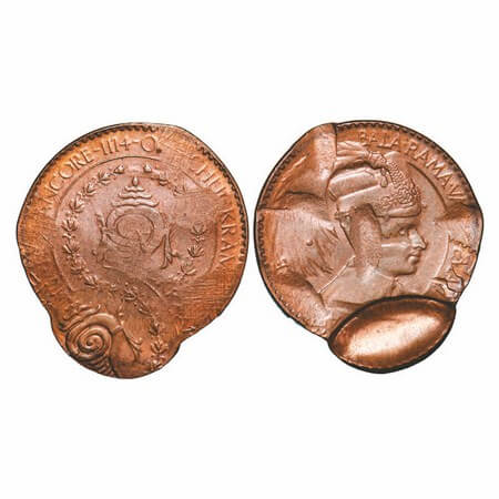 Travancore, Bronze Chuckram, 10.36g, Bala Rama Varma II, ME 1114, Error, Double struck, Co