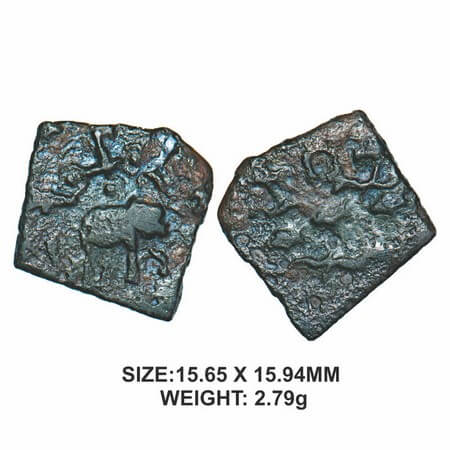 Satavahanas, SiriSatakarni, Vidarbha Region (Paoni), Copper Unit, 2.79g, Obv: Elephant wal