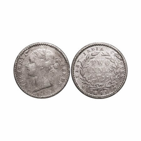 Victoria Queen, Silver, 2 Annas, 1841, DL, Calcutta Mint, W.W. raised, Wreath with 19 Berr
