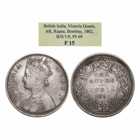 Victoria Queen, Silver, Rupee, 1862, Bombay Mint, B/II/1/0. GK 286. NGS Slabbed F 15. Scar