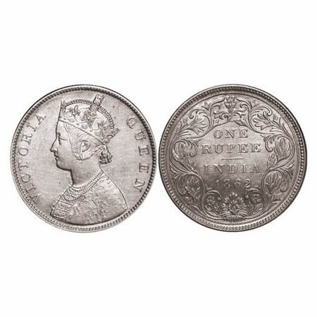 Victoria Queen, Silver, Rupee, 1862, Bombay Mint, B/II/3/0, Dot settled in a row. GK 293. 