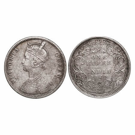 Victoria Queen, Silver, Rupee, 1862, Bombay Mint, A/I/1/2, With initial 'J'. GK 355. Very