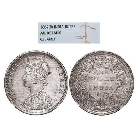 Victoria Queen, Silver, Rupee, 1862, Bombay Mint, C/II/1/2(3), The pattern design of dots 