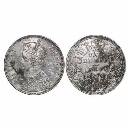 Victoria Empress, Silver, Rupee, 1878, Bombay Mint, A3/II(i), Dot. GK 451. Uncirculated, D