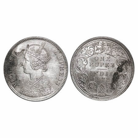 Victoria Empress, Silver, Rupee, 1878, Calcutta Mint, A1/I, No mint mark. GK 455. Uncircul