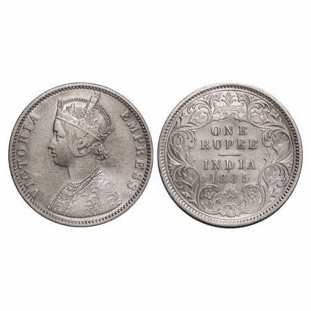 Victoria Empress, Silver, Rupee, 1885, Calcutta Mint, C2/I(i), 'C' incused. GK 520 (Listed