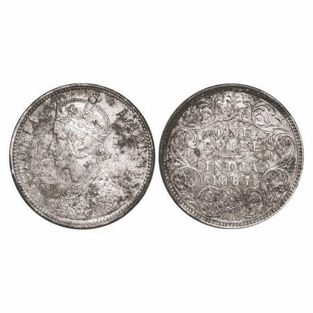 Victoria Empress, Silver, Rupee, 1887, Bombay Mint, C2/I(ii), 'B' raised. GK 533. Extremel