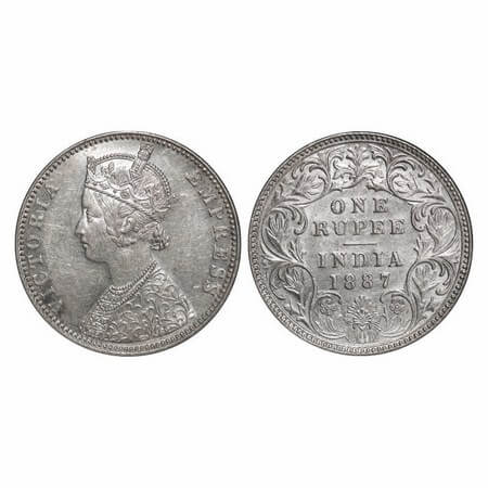 Victoria Empress, Silver, Rupee, 1887, Bombay Mint, C2/I(ii), 'B' raised. GK 533. Extremel