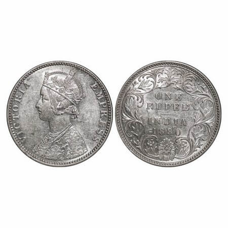 Victoria Empress, Silver, Rupee, 1890, Bombay Mint, C2/I, 'B' incused. GK 566. Almost Unci