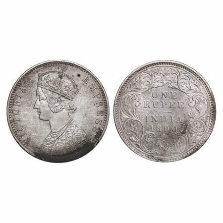 Victoria Empress, Silver, Rupee, 1890, Calcutta Mint, C3/I(i), 'C' incused. GK 567. Almost
