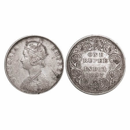 Victoria Empress, Silver, Rupee, 1897, Bombay Mint, C2/I(ii), 'B' incused. GK 581. Very Fi