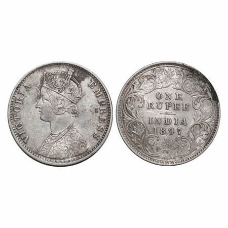 Victoria Empress, Silver, Rupee, 1897, Calcutta Mint, C3/I(i), 'C' incused. GK 582. Extrem