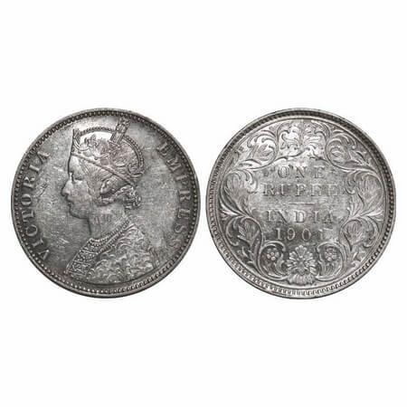 Victoria Empress, Silver, Rupee, 1901, Bombay Mint, C2(ii)/I, 'B' incused. GK 596. About U