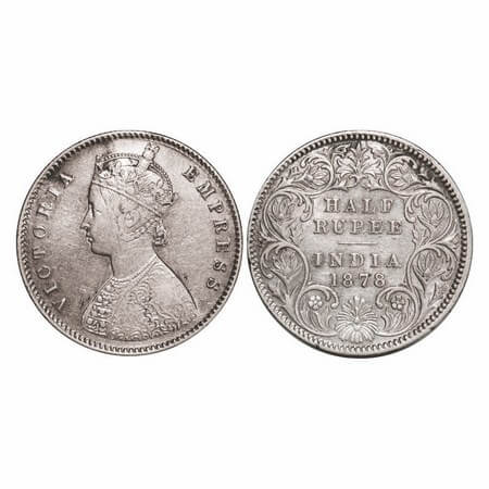 Victoria Empress, Silver, Half Rupee, 1878, Calcutta Mint, A/I, No mint mark. GK 612. Very