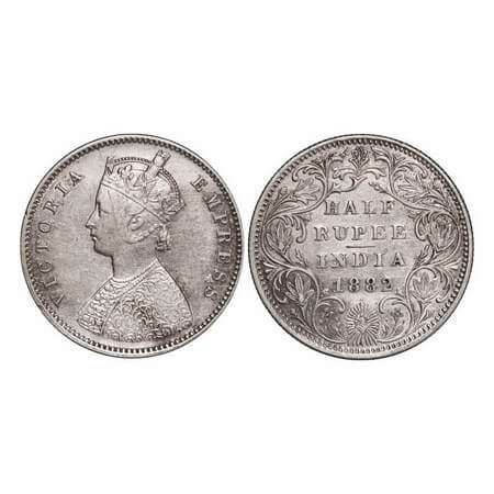Victoria Empress, Silver, Half Rupee, 1882, Bombay Mint, A/II, Dot. GK 620. Extremely Fine
