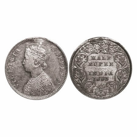 Victoria Empress, Silver, Half Rupee, 1893, Calcutta Mint, A/I, 'C' incused, Ex-mount. GK 