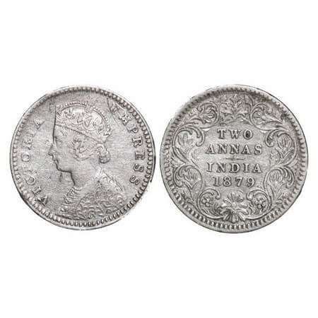 Victoria Empress, Silver, 2 Annas, 1879, Calcutta Mint, B/II, 'C' incused. GK 753. Very Fi