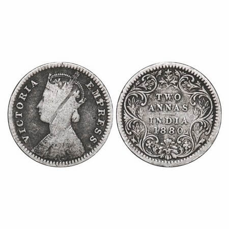 Victoria Empress, Silver, 2 Annas, 1880, Calcutta Mint, B/II, 'C' incused. Scratch marks o