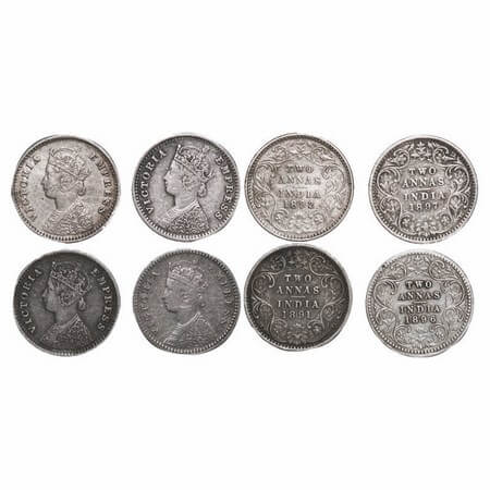 Victoria Empress, Silver, 2 Annas, (4 coins), 1891, 1892, 1897, Bombay Mint, B/II, 'B' inc