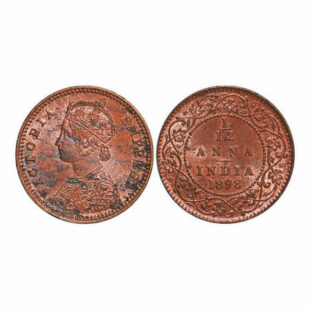 Victoria Empress, Copper, 1/12 Anna, 1898, Calcutta Mint, Obv B, No mint mark. GK 919. Unc