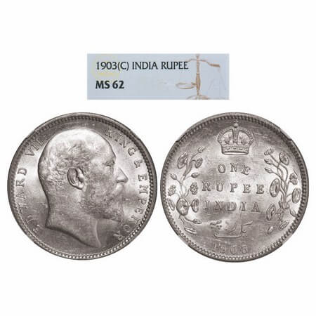 Edward VII, Silver, Rupee, 1903, Calcautta Mint, No mint mark, Normal 5 Diamonds, Second p
