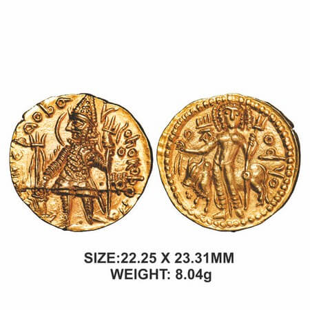 Kushans, Vasudeva, 2nd emission, (300-350 AD), Gold Dinar, 8.04g, 21.47x21.66mm, OESHO Typ