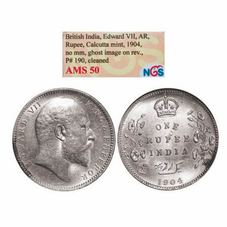 Edward VII, Silver, Rupee, 1904, Calcutta Mint, No mint mark, Normal 5 diamonds, Ghost ima
