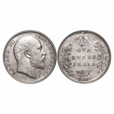 Edward VII, Silver, Rupee, 1904, Bombay Mint, 'B' incused, Dot, 5 Diamonds and bottom stro