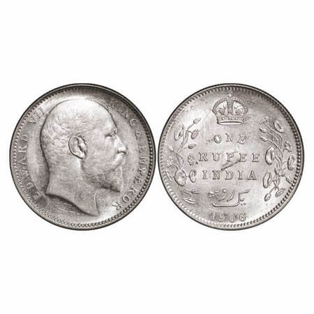 Edward VII, Silver, Rupee, 1906, Calcutta Mint, No mint mark, Ghost on Rev. GK 938. Almost