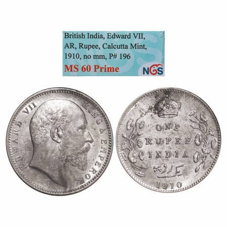 Edward VII, Silver, Rupee, 1910, Calcutta Mint, No mint mark, more spacing between the yea