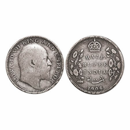 Edward VII, Silver, Half Rupee, 1906, Calcutta Mint, No mint mark. GK 964. Very Fine. Scar