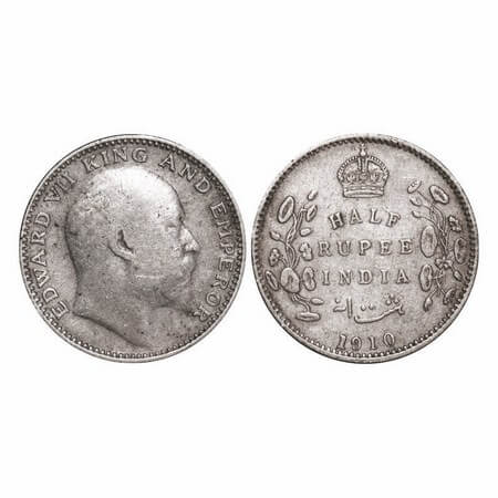 Edward VII, Silver, Half Rupee, 1910, Bombay Mint, 'B' incused, Dot. GK 970. Very Fine+. V