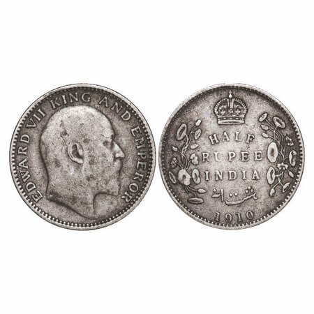 Edward VII, Silver, Half Rupee, 1910, Calcutta Mint, No mint mark. GK 971. Extremely Fine.