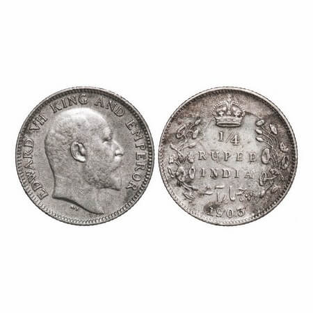 Edward VII, Silver, 1/4 Rupee, 1903, Calcutta Mint, No mint mark, Ghost on Rev. GK 972. Ve