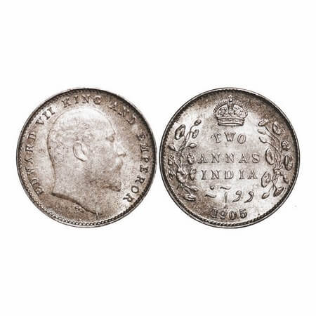 Edward VII, Silver, 2 Annas, 1905, Calcutta Mint, Die crack on Obv. GK 982. Uncirculated, 