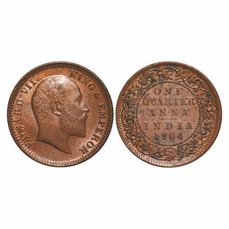 Edward VII, Copper, Quarter Anna, 1904, Calcutta Mint, No mint mark. GK 995. Brilliant Unc