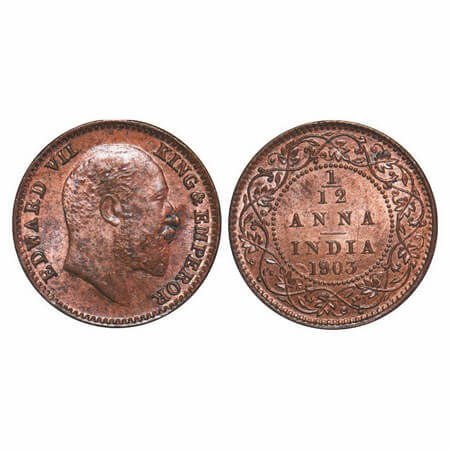 Edward VII, Copper, 1/12 Anna, 1903, Calcutta Mint, No mint mark. GK 1012. Brilliant Uncir