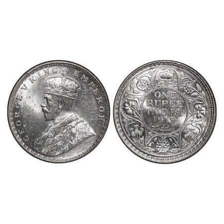 George V, Silver, Rupee, 1913, Bombay Mint, Dot. GK 1028. Brilliant Uncirculated. Very Sca