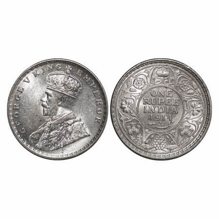 George V, Silver, Rupee, 1914, Calcutta Mint, No dot. GK 1029. Brilliant Uncirculated. Ver