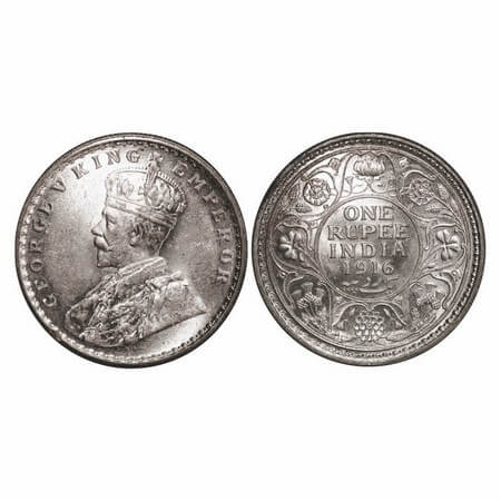 George V, Silver, Rupee, 1916, Calcutta Mint, No dot. GK 1033. Brilliant Uncirculated. Ver