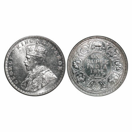 George V, Silver, Rupee, 1917, Bombay Mint, Dot, Ghost on Obv and Rev. GK 1036. Brilliant 