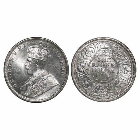 George V, Silver, Rupee, 1918, Bombay Mint, Dot. GK 1038. Brilliant Uncirculated. Very Sca