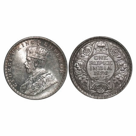 George V, Silver, Rupee, 1920, Bombay Mint, Dot. GK 1042. Brilliant Uncirculated. Very Sca