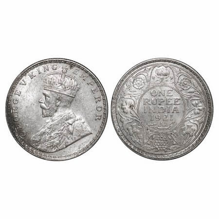 George V, Silver, Rupee, 1921, Bombay Mint, Dot. GK 1043. Uncirculated. Scarce.