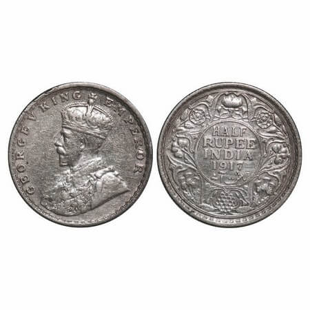 George V, Silver, Half Rupee, 1917, Bombay Mint, Dot. GK 1055. Extremely Fine. Scarce.