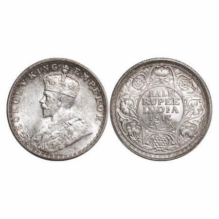 George V, Silver, Half Rupee, 1917, Bombay Mint, Dot. GK 1055. Uncirculated with original 