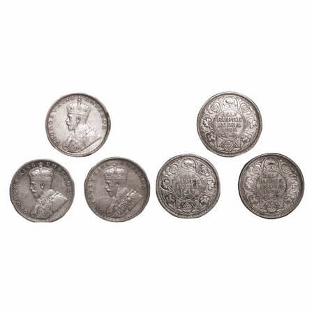 George V, Silver, Half Rupee, (3 coins), 1) 1917, Bombay Mint, Dot, 2) 1918, Bombay Mint, 