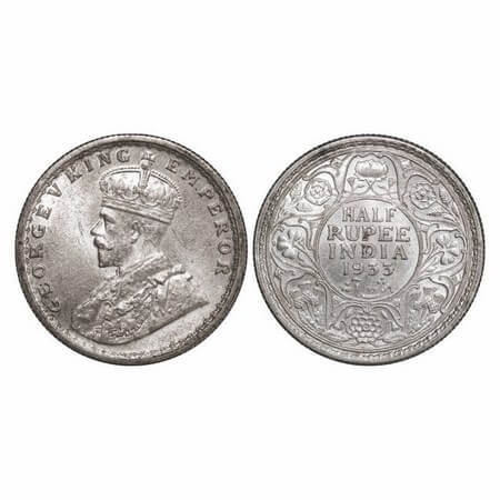 George V, Silver, Half Rupee, 1933, Calcutta Mint, No dot. GK 1073. Uncirculated. Scarce.
