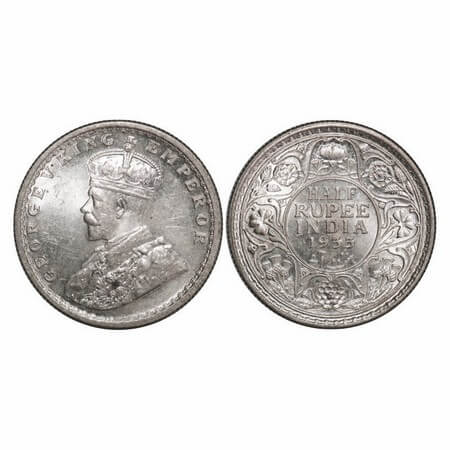 George V, Silver, Half Rupee, 1933, Calcutta Mint, No dot. GK 1073. Uncirculated. Scarce.